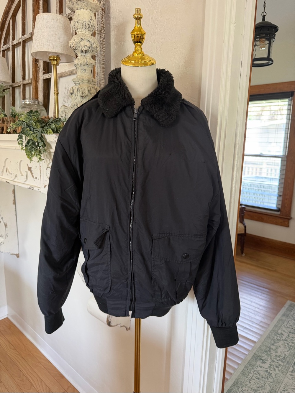 Men's Black Bomber Jacket with Sherpa Collar